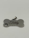 Stainless steel bone, paw print dog tag